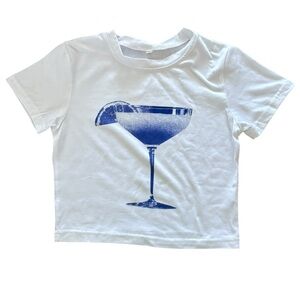 White Tee with Blue Graphic